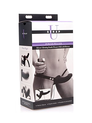 Power Pegger Double Strap-On Vibrator - Black