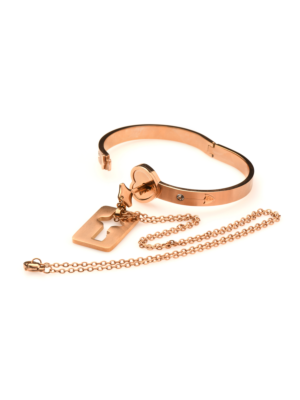 XR Brands Cuffed Locking Bracelet and Key Necklace - Rose Gold