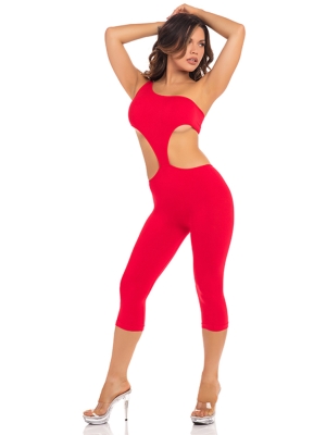 ONE SHOULDER CROPPED CATSUIT RED M/L