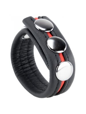 Cock Ring 3 Buttons Black/Red - Δαχτυλίδι Πέους από Vegan Δέρμα - Ρυθμιζόμενη Διάμετρος