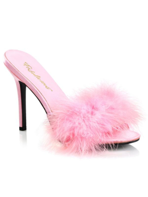 Fabulicious high-heel mules baby pink Marabu feather pompom
