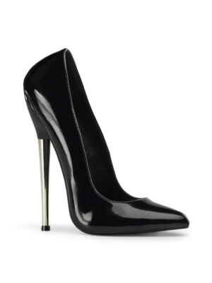 Devious high heels pump black patent solid brass heel