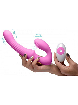 DOUBLE CONTROL AND PUSHBUTTON POINT G USB PINK STRAPLESS STRAPON