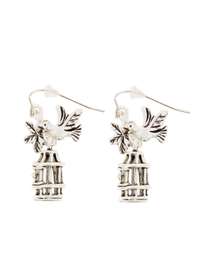 Silver Bird and Cage Earrings (3 x 2cm)