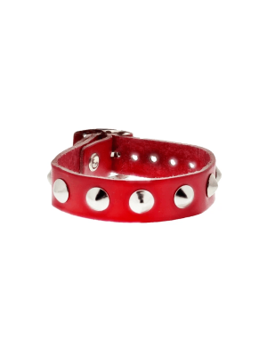 Red 1-Row Conical Studded Leather Bracelet with Buckle