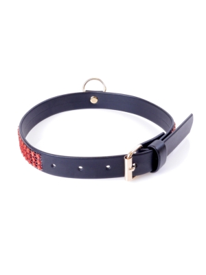 Fetish Collar with crystals 2 cm Red Line