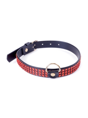 Fetish Collar with crystals 2 cm Red Line