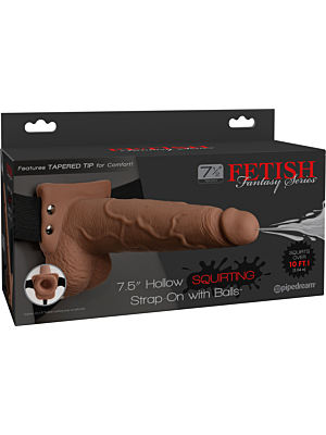Ανδρικό Κούφιο Squirting Strap-On Fetish Fantasy με Όρχεις 19 cm (Tan)