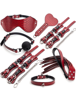 7 Pieces Snake Effect BDSM Set Deluxe Red 