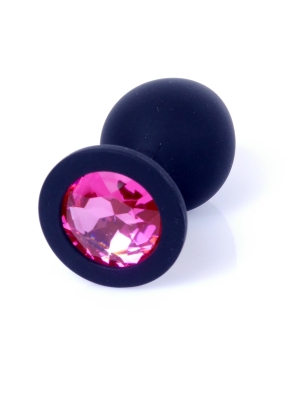 Jewellery Butt Plug Silicone Black Medium - Pink Diamond