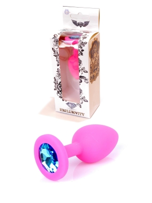 Jewellery Butt Plug Silicone Pink Small - Light Blue Diamond