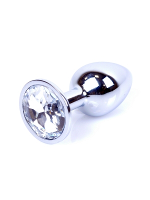 Silver Butt Plug 7 cm - Πρωκτική Σφήνα με Διάφανο Κόσμημα - Ανοξείδωτο Ατσάλι