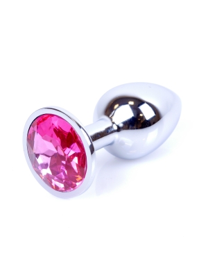 Silver Butt Plug 7 cm - Πρωκτική Σφήνα με Ροζ Κόσμημα - Ανοξείδωτο Ατσάλι