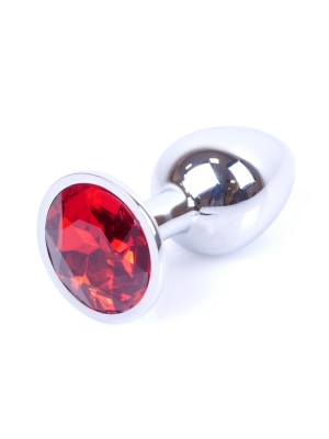 Silver Butt Plug 7 cm - Πρωκτική Σφήνα με Κόκκινο Κόσμημα - Ανοξείδωτο Ατσάλι