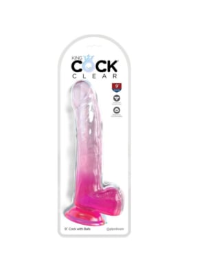 King Cock Clear 9" with Balls - Pink