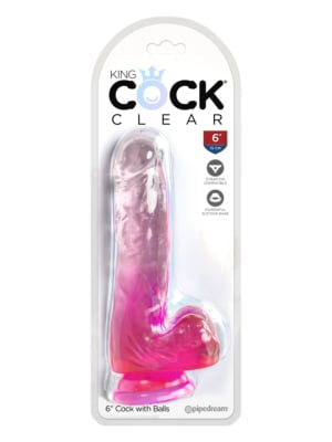 King Cock Clear 6" Cock with Balls - Pink