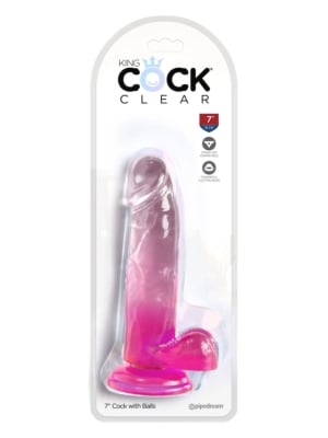 Pipedream King Cock Clear 7" with Balls - Pink