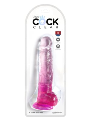 King Cock Clear 8" with Balls - Pink