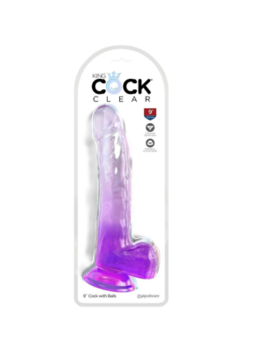 King Cock Clear 9" with Balls - Purple