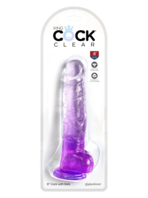 King Cock Clear 8" with Balls - Purple