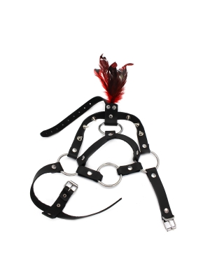 Kiotos Leather Head Spiked Harness with Feather