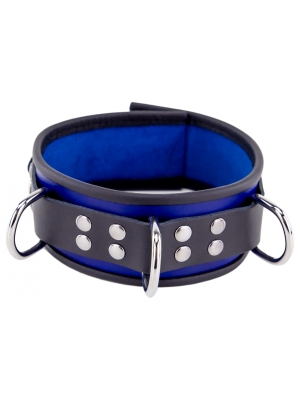 Leather Collar 3D Ring Blue/Black - Δερμάτινο BDSM Κολάρο - Φετιχ Sex Toy