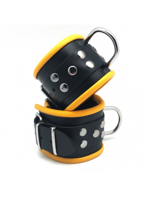 Leather handcuffs - Black/Yellow