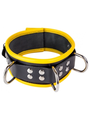 Leather Necklace - 3 D Rings - Black/ Yellow