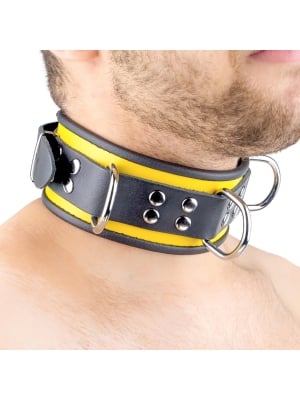 Leather Necklace - 3 D Rings - Black/ Yellow