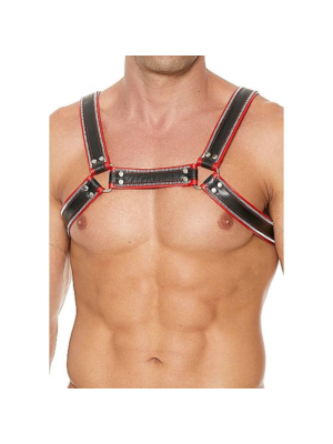 Leather Bulldog Harness with Buckles Red