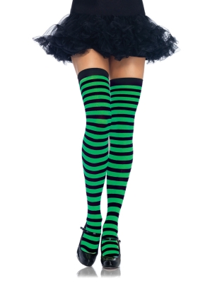 Κάλτσες μαύρο πράσινο Striped nylon thigh highs