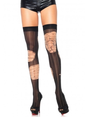 Distressed Striped Thigh Highs