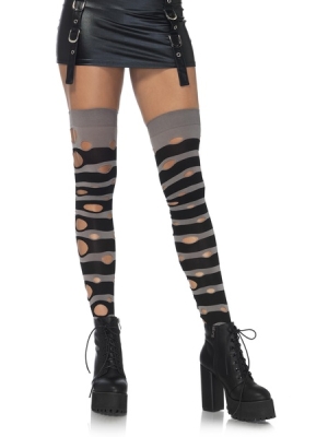 Distressed striped thigh highs