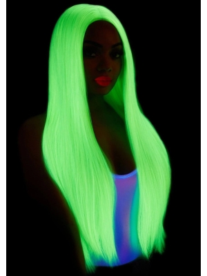 Long straight center part wig - Neon Green