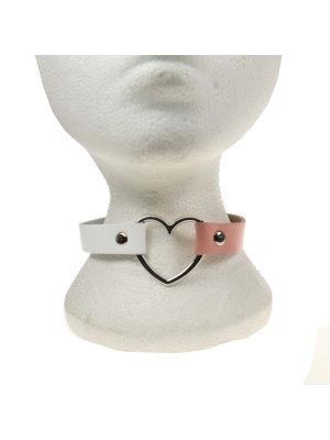 Δερμάτινο Χειροποίητο Κολάρο Row Heart Fitting Choker (Λευκό/Ροζ) - BULLET69 - BDSM Περιλαίμιο