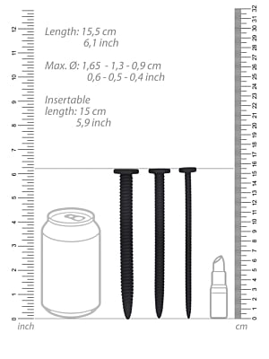 Silicone Screw Plug Set - Urethral Sounding - Black