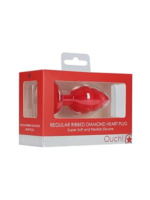 Shots Ouch! Regular Ribbed Diamond Heart Plug Red