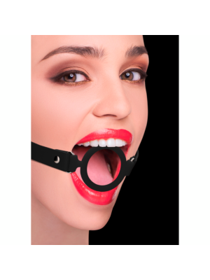 Ouch! Silicone Ring Gag with Leather Straps Black