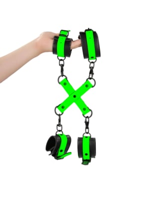 Ouch! Hand & Ankle Cuffs with Hogtie - Glow in the Dark