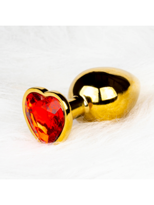 Heart Gem Butt Plug - Small - Gold/Ruby Red