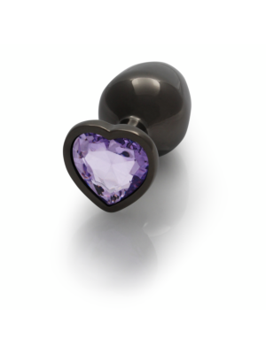 Heart Gem Butt Plug - Medium - Gunmetal/Amethyst Purple