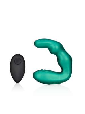 Bent Vibrating Prostate Massager with Remote Control - Metallic Green