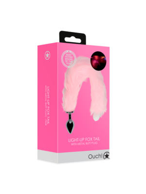 Light-up Fox Tail with Metal Butt Plug - Pink