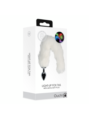 Light-up Fox Tail with Metal Butt Plug - White