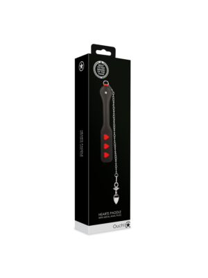 Ouch Hearts Paddle with Metal Anal Plug - Black