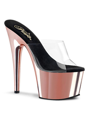 Pleaser high heels platform slide mules clear rose gold chrome