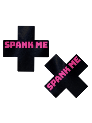 Spank Me Black Cross on Pink Base Nipple Pasties