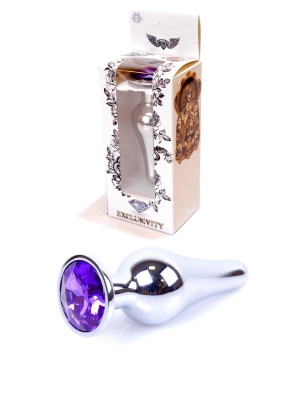 Λεία Κωνική Πρωκτική Σφήνα με Κόσμημα - Silver/Purple Butt Plug