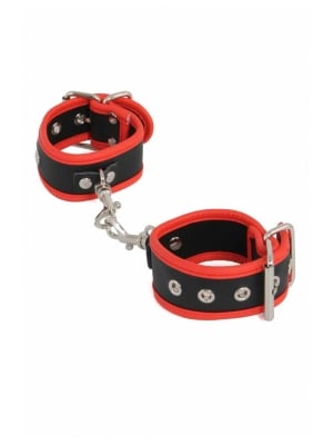 Leatherlook handcuffs Black-Red 3.5cm