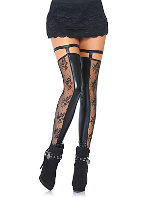 Wetlook, lace footless thigh